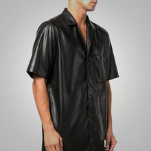 Load image into Gallery viewer, Men's Fine Grain Half Sleeves Black Leather Shirt