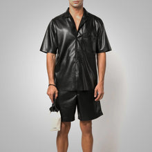 Load image into Gallery viewer, Men's Fine Grain Half Sleeves Black Leather Shirt