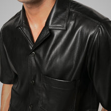 Load image into Gallery viewer, Men's Fine Grain Half Sleeves Black Leather Shirt