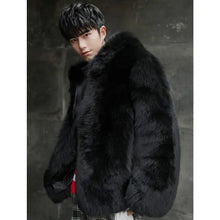 Load image into Gallery viewer, Men’s Black Mink Short Fox Fur Hooded Coat Jacket