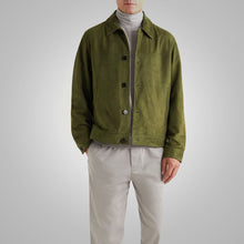 Load image into Gallery viewer, Men's Green Suede Leather Trucker Jacket