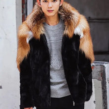 Load image into Gallery viewer, Men’s Luxury Gold Winter fox fur mink hooded fur coat Jacket