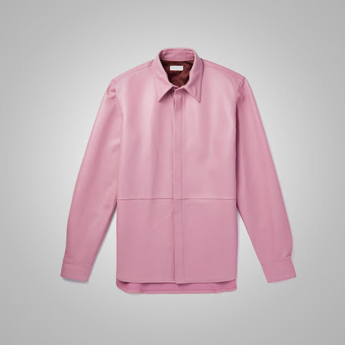 Men's Pink Skinny Leather Shirt