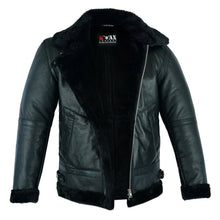 Load image into Gallery viewer, Men's Shearling Leather Black Fur B3 RAF Aviator Bomber Real Sheepskin Jacket