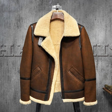 Load image into Gallery viewer, Men's B3 Shearling Dark Brown Leather Jacket