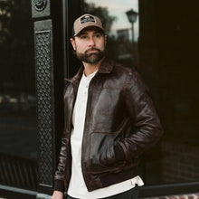 Load image into Gallery viewer, Men's Vintage Lambskin A2 Brown Leather Bomber Jacket