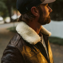 Load image into Gallery viewer, Men&#39;s Vintage Lambskin A2 Brown Leather Shearling Bomber Jacket
