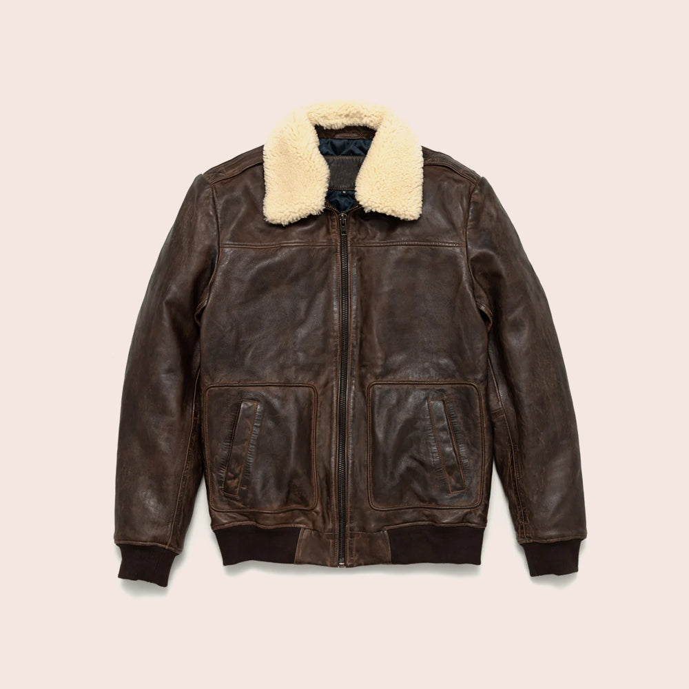 Shearling Bomber Jacket Old School Men's Vintage Lambskin A2 Brown