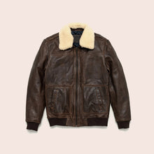 Load image into Gallery viewer, Men's Vintage Lambskin A2 Brown Leather Shearling Bomber Jacket
