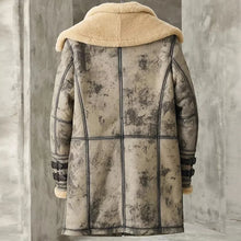 Load image into Gallery viewer, Men's Waxed B3 RAF Flying Double Collar Sheepskin Shearling Leather Long Jacket Coat