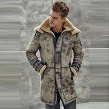 Load image into Gallery viewer, Men's Waxed B3 RAF Flying Double Collar Sheepskin Shearling Leather Long Jacket Coat