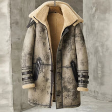 Load image into Gallery viewer, Men's Waxed B3 RAF Flying Double Collar Sheepskin Shearling Leather Long Jacket Coat
