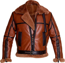 Load image into Gallery viewer, Mens Aviator Bomber Leather Jacket With Fur - Shearling leather