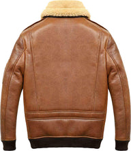 Load image into Gallery viewer, Men’s Aviator Camel Brown A2 Fur Shearling Leather Bomber Jacket - Shearling leather