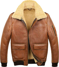 Load image into Gallery viewer, Men’s Aviator Camel Brown A2 Fur Shearling Leather Bomber Jacket - Shearling leather