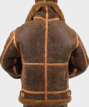 Load image into Gallery viewer, Men Aviator Distressed Leather Shearling Jacket | Buy Shearling Jacket