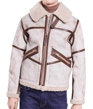 Load image into Gallery viewer, Mens Aviator Waxed White Leather Jacket - Shearling leather