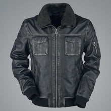 Load image into Gallery viewer, Mens Bike Racer Black Leather Jacket - Shearling leather