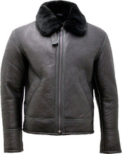 Load image into Gallery viewer, Mens Black Air Force Real Leather Jacket With Fur - Shearling leather