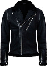 Load image into Gallery viewer, Mens Black Biker Leather Jacket With Fur - Shearling leather