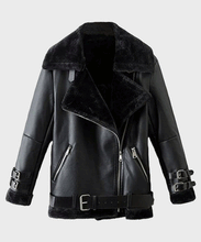 Load image into Gallery viewer, Mens Black Shearling Winter Leather Jacket