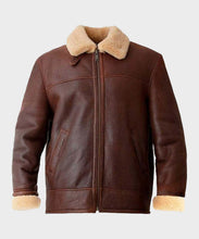 Load image into Gallery viewer, Mens Brown Aviator Shearling Leather Jacket