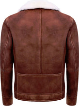 Load image into Gallery viewer, Mens Brown Cream Flying Leather Jacket With Fur - Shearling leather