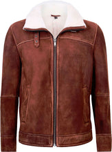 Load image into Gallery viewer, Mens Brown Cream Flying Leather Jacket With Fur - Shearling leather