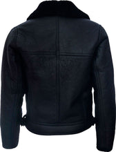 Load image into Gallery viewer, Mens Cross Zip Black Leather Jacket With Fur - Shearling leather