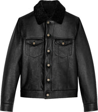 Load image into Gallery viewer, Mens Denim Style Genuine Leather Jacket With Fur - Shearling leather