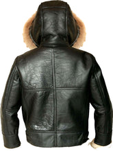 Load image into Gallery viewer, Mens Hooded Flight Bomber Leather Jacket With Fur - Shearling leather