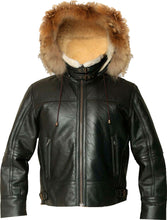 Load image into Gallery viewer, Mens Hooded Flight Bomber Leather Jacket With Fur - Shearling leather