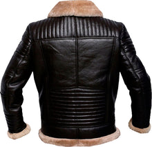 Load image into Gallery viewer, Mens Raf Brown Bomber Leather Jacket With Fur - Shearling leather