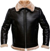 Load image into Gallery viewer, Mens Raf Brown Bomber Leather Jacket With Fur - Shearling leather