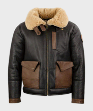 Load image into Gallery viewer, B3 Shearling Chocolate Black Bomber Leather Jacket for Mens