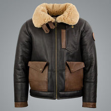 Load image into Gallery viewer, Mens Sheepskin Chocolate Black Bomber Jacket - Shearling leather