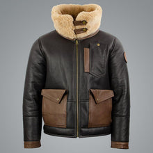 Load image into Gallery viewer, Mens Sheepskin Chocolate Black Bomber Jacket - Shearling leather