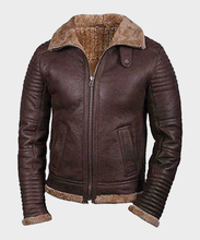 Load image into Gallery viewer, Mens Brown Sheepskin Shearling Leather Jacket
