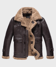 Load image into Gallery viewer, Mens Sheepskin Shearling Dark Brown Leather Jacket