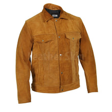Load image into Gallery viewer, Mens Tan Suede Genuine Leather Jacket - Shearling leather