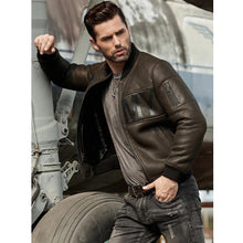 Load image into Gallery viewer, Mens ArmyGreen B3 Flight Sheepskin Motorcycle Leather Jacket