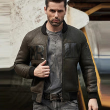 Load image into Gallery viewer, Mens ArmyGreen B3 Flight Sheepskin Motorcycle Leather Jacket