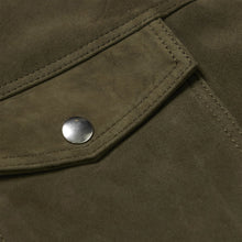 Load image into Gallery viewer, Mens Army Green Suede Leather Trucker Jacket