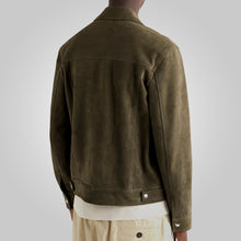 Load image into Gallery viewer, Mens Army Green Suede Leather Trucker Jacket