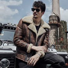 Load image into Gallery viewer, Mens B3 RAF Waxed Brown Flying Aviator Leather Shearling Jacket Coat