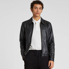 Load image into Gallery viewer, Mens Black Down Collar Sheepskin Leather Jacket