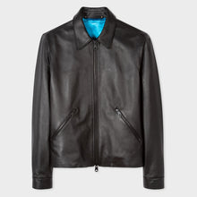 Load image into Gallery viewer, Mens Black Down Collar Sheepskin Leather Jacket