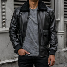 Load image into Gallery viewer, Mens Black G-1 Flight Leather Bomber Jacket