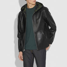 Load image into Gallery viewer, Mens Black Hooded Real Sheepskin Leather Bomber Jacket