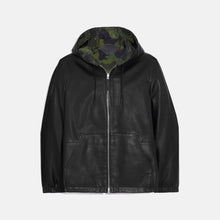 Load image into Gallery viewer, Mens Black Hooded Real Sheepskin Leather Bomber Jacket